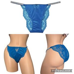Victoria's Secret Very Sexy Bombshell Shine Cheeky Panty blue lace crystals XL